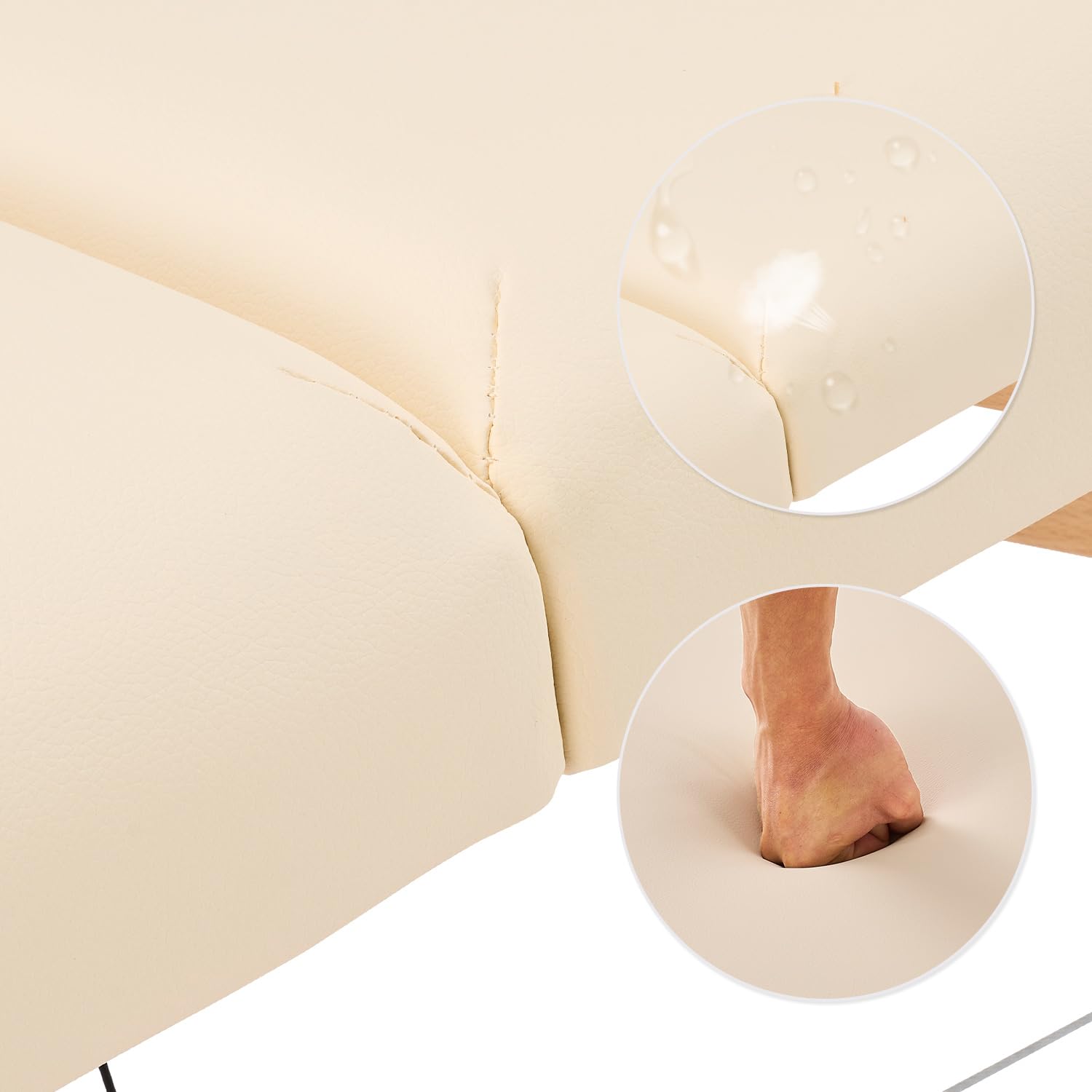 YOUNIKE Camilla Masaje Beige Plegable 2 Zonas Profesional Portátil Carga 250kg 186×70cm Altura Ajustable de Madera Haya para Belleza Tatuaje SPA con Bolsa de Transporte