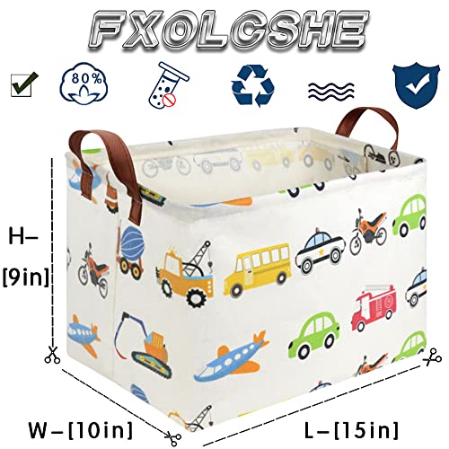 Image of FXOLCSHE Rectangular Car basket,Car toy storage box,Collapsible Car Storage basket for boys,Waterproof PE Coating Storage,bedroom decor,Nursery hamper,Toy Organizer,Gift Basket(Vehicles)