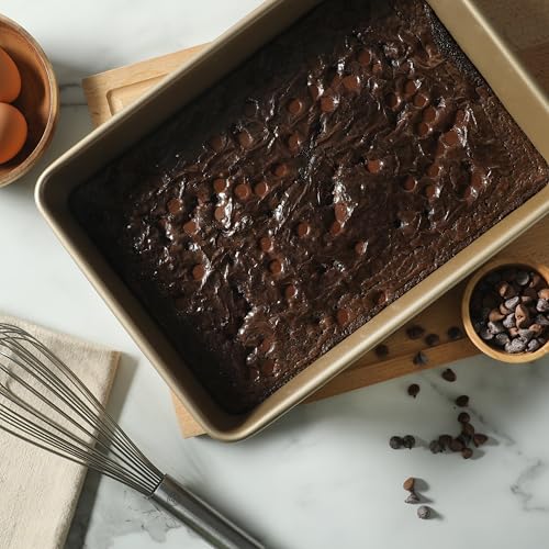 Image of Martha Stewart Gallen 13 x 9 Inch Rectangular Nonstick Carbon Steel Cake and Baking Pan - Champagne, Durable Bakeware for Even Cooking and Easy Release