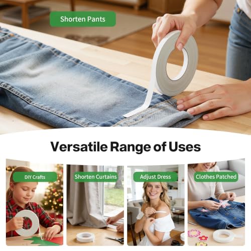 Image of Hem Tape for Pants, 1 /2inch*105FT, Double Sided Fabric Tape | Heavy Duty, No Sewing No Ironing, For Curtains, Dress, Jeans, Clothing, Rug, Carpet, Arts, Stitch Witchery Hemming Tape