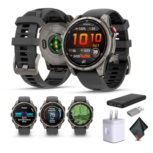 Garmin Fenix 8 Pro 47mm, AMOLED Display, inReach Technology, Premium Connected Multisport GPS Smartwatch, Sapphire, Titanium with Graphite/Black Silicone Band Bundle with Accessories