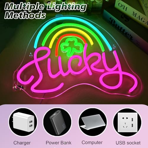 Image of Lucky Clover Neon Signs Leaf Wall Light for St. Patrick's Day Party Decor
