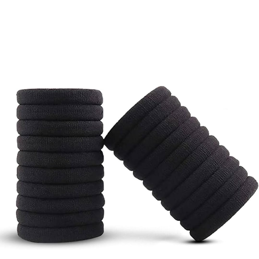 Black Hair Ties Soft Premium Elastic No Damage Seamless Ouchless Soft Stretchable Non-Slip Cotton Rubber Bands, Thick Thin Hair, Ponytail Holders, Scrunchy, Men, Women, Boys, Girls (20)