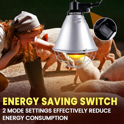 BrightArk Poultry Heat Lamp 250W with 2.5M Wire and 2M Hanging Chain, 2 Modes Energy Saving Switch - Image 4