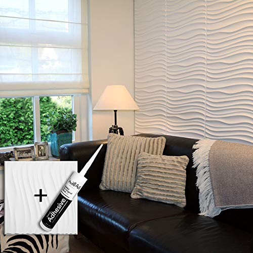Panneau Mural 3D Maxwell pour Déco Murale + Colle Panneaux 3D I 12 Panneaux Décoratifs 3m² I Revetement Mural WallArt Décoration Murale Salon I Plaquette de Parement Papier Peint 3D Mur 3D Cover