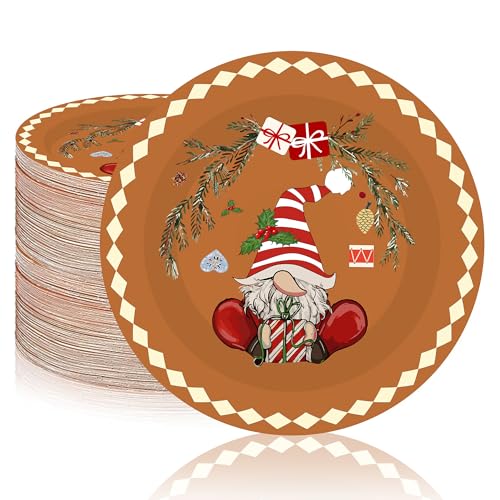 Qzvoio 100 Pcs 7 Inch Christmas Paper Plates, Disposable Mexican Christmas Plates with Folk Art Design, for Holiday Party Supplies, Xmas Dinnerware Table Decorations