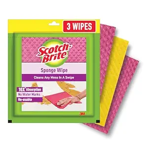 Scotch-Brite Sponge Wipe Resusable Kitchen Cleaning Sponge- Easy to use, Multi- color & Biodegradable (pack of 3)