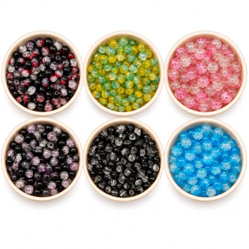 Image of SS Paradise 8mm Glass Beads (6 Colors 300 Pieces) for Jewellery Making | Round Loose Beads Strands for Necklace, (Set 2)