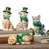 Collections Etc St. Paddy's Day Irish Cat Sitters - Set of 4 - Tabletop Decor - Festive Holiday Home Decorations