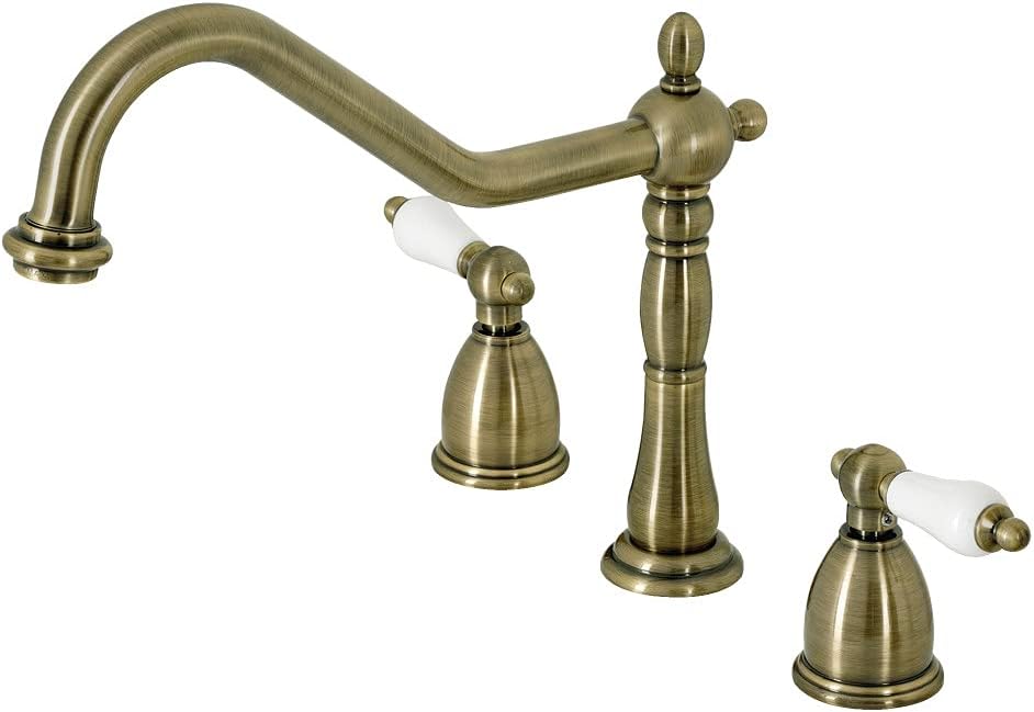 Exclusive Discount 80% Offer Kingston Brass KB1793PLLS Widespread Kitchen Faucet, Antique Brass
