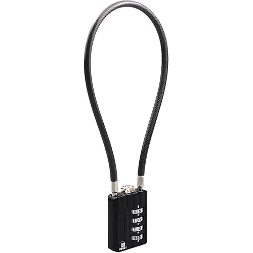 RESET-201 (1 Pack) 4 Digit Combination Padlock with 12 inch (30cm) Flexible Cable, Long Lock, Cable Lock for Trash Can, Locker, Luggage, Suitcase, Gun, Pistols, Helmet, 5mm Diameter, Black