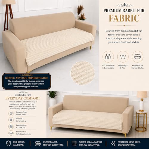 Image of Homerz Premium Rabbit Fur Sofa Cover with Anti-Skid Backing, Soft Plush Fabric Sofa Protector for Living Room Furniture (Beige, 7 (3+2+2) Seater, Only Seat Cover)