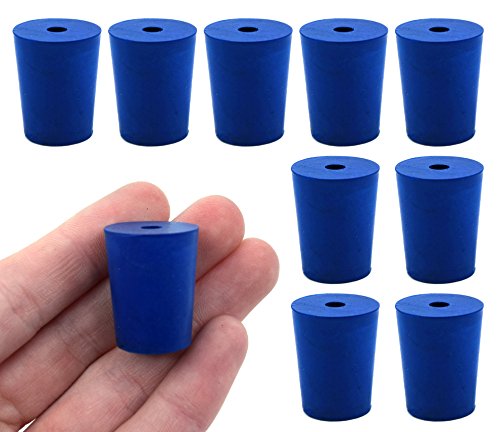 10Pk Neoprene Stoppers, 1 Hole - Astm - Size: #2-16Mm Bottom, 20Mm Top, 25Mm Length - Suitable For Use With Petroleum, Oils & Most Inorganic Acids And Bases - Eisco Labs #TOP23