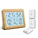 Produktbild ORIA Digitales Thermometer Hygrometer, Innen Außen Hygrometer mit 3 Sensor, Hintergrundbeleuchtung & Große LCD Display, Max/Min Anzeige, / Schalter, Ideal für Büro, Zuhause - Hölzernes Gelb