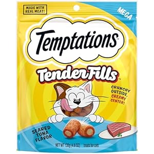 Temptations Tender Fills Seared Tuna Flavor Crunchy and Soft Adult Cat Treats, 4.6 oz. Pouch (Pack of 10)