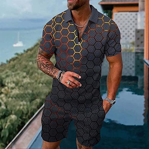Ghdhue Men's Polo Shirt Shorts Set Summer Outfits Lightweight Casual Short Sleeve Polo Suit For Men 2 Piece Shorts Tracksuit Mens 2 Piece Short Set Outfits Mens Tracksuits Sets #TOP1