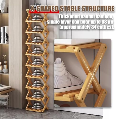 Meuble à chaussures pliable sans assemblage en bambou C6