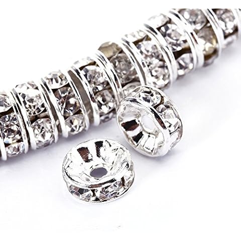 BRCbeads 6mm Silver Plated Crystal Rondelle Spacer Beads 100pcs per Bag for jewelery Making(#001 Clear Crystal) Cover
