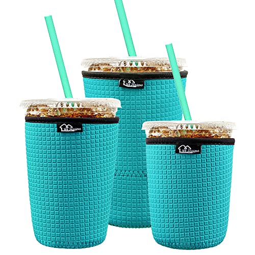 Image of WK IEASON Reusable Iced Coffee Insulator Sleeve for Cold Beverages Universal Ice Coffee Sleeve Neoprene Cold Coffee Cup Sleeves Cooler Cover 16-32OZ for Coffee Cups, McDonalds, Dunkin Donuts, More