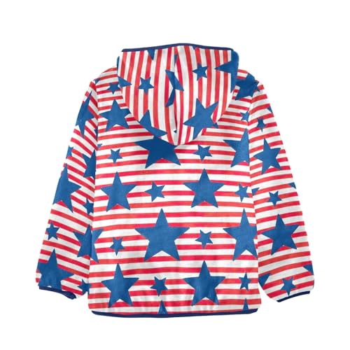 CHIFIGNO Blue Stars Red Stripes Boys Fleece Zip up Jacket Lightweight Warm Fleece Jacket 3T2