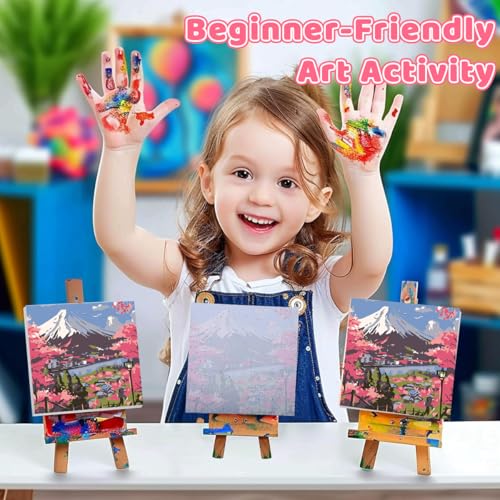 Image of HASTHIP DIY Paint by Numbers Kit for Adults & Kids, Mount Fuji Cherry Blossom Landscape Painting on Canvas, Beginner-Friendly Acrylic Painting Set with Brushes & Numbered Pigments, 20x20cm