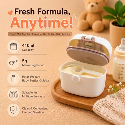 Image of StarAndDaisy Formula Milk Container for Baby Milk Powder Container with Scoop Holder, Portable Formula Dispense, Airtight First Feed Baby Food Storage Box /Container for Travel 200 Grams -Off White