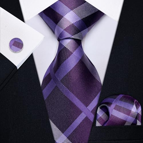 Image of YourTies Striped Plaid Ties for Men Silk Formal Necktie Set | 3.15 inch(8cm) Woven Jacquard Mens Ties with Necktie Pocket Square Cufflink Tie Clip Lapel Pin for Wedding Business Party