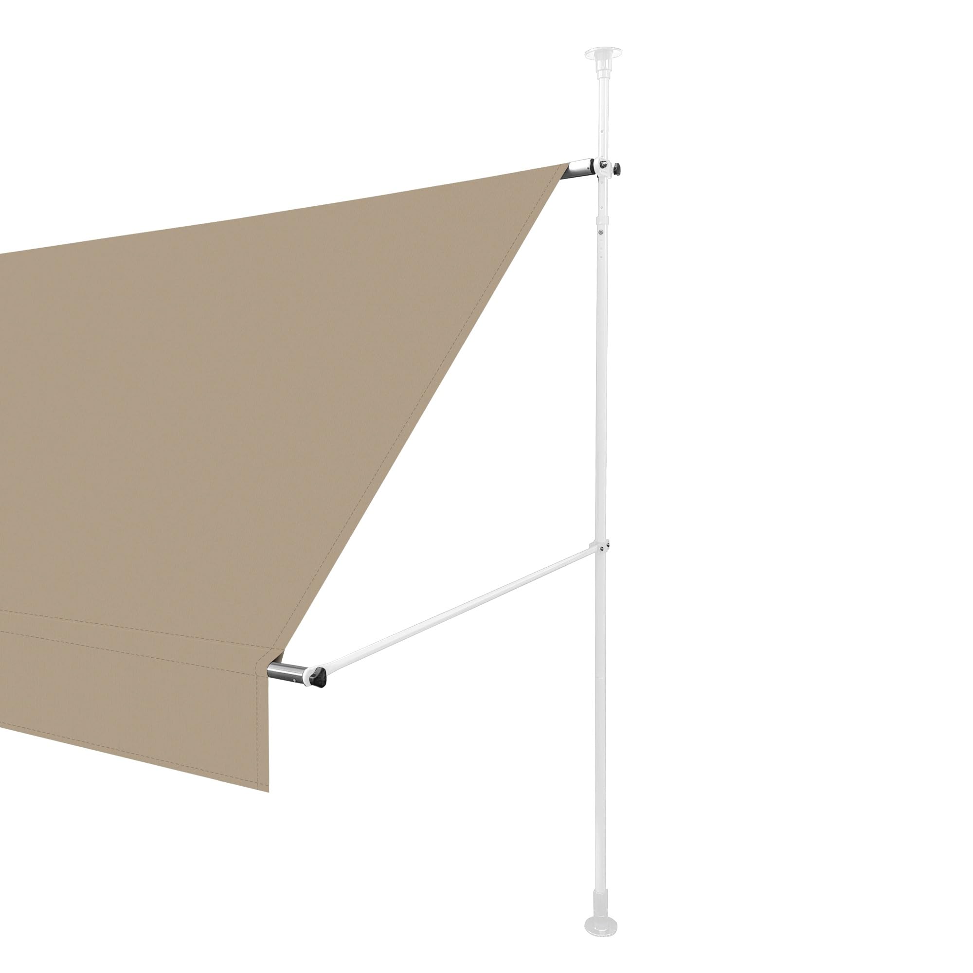Wasabi - Toldo Retráctil Exterior 300x120cm Cityline - Altura Ajustable - Montaje Suelo y Pared sin Taladrar - Lona Beige Protección UV - Inclinación Regulable - Jardín Balcón - Estructura Blanca