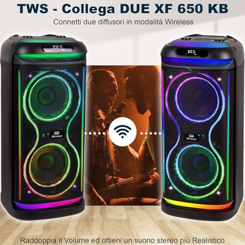 Trevi Xfest Xf 650 Kb Speaker Wireless Portatile 100W, Altoparlante Con Microfono Dinamico Incluso, Ingressi Usb, Micro Sd E AUX-IN, Funzione Tws, Karaoke Party Speaker, Ideale Per Feste O Eventi - 4