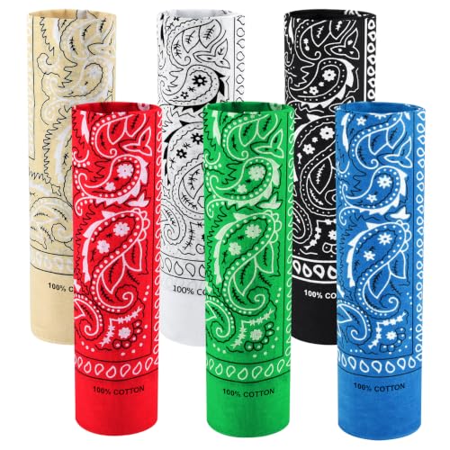 BOUBONI 6 Stück 100% Baumwolle Bandana Paisley Bandanas Vielseitiges Kopftuch Multifunktionstuch Kopftücher Halstücher Damen Männer (Weiß) (6, Warme Farbe)