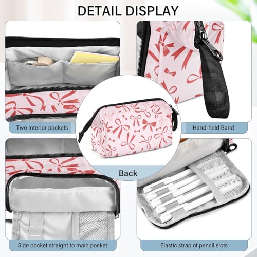 Image of Bow Pink Pencil Case Pouch Big Capacity Pencil Bag Box Organizer Pen Case with Handle Stationery Organizer for Kids Boys Girls Women College Office