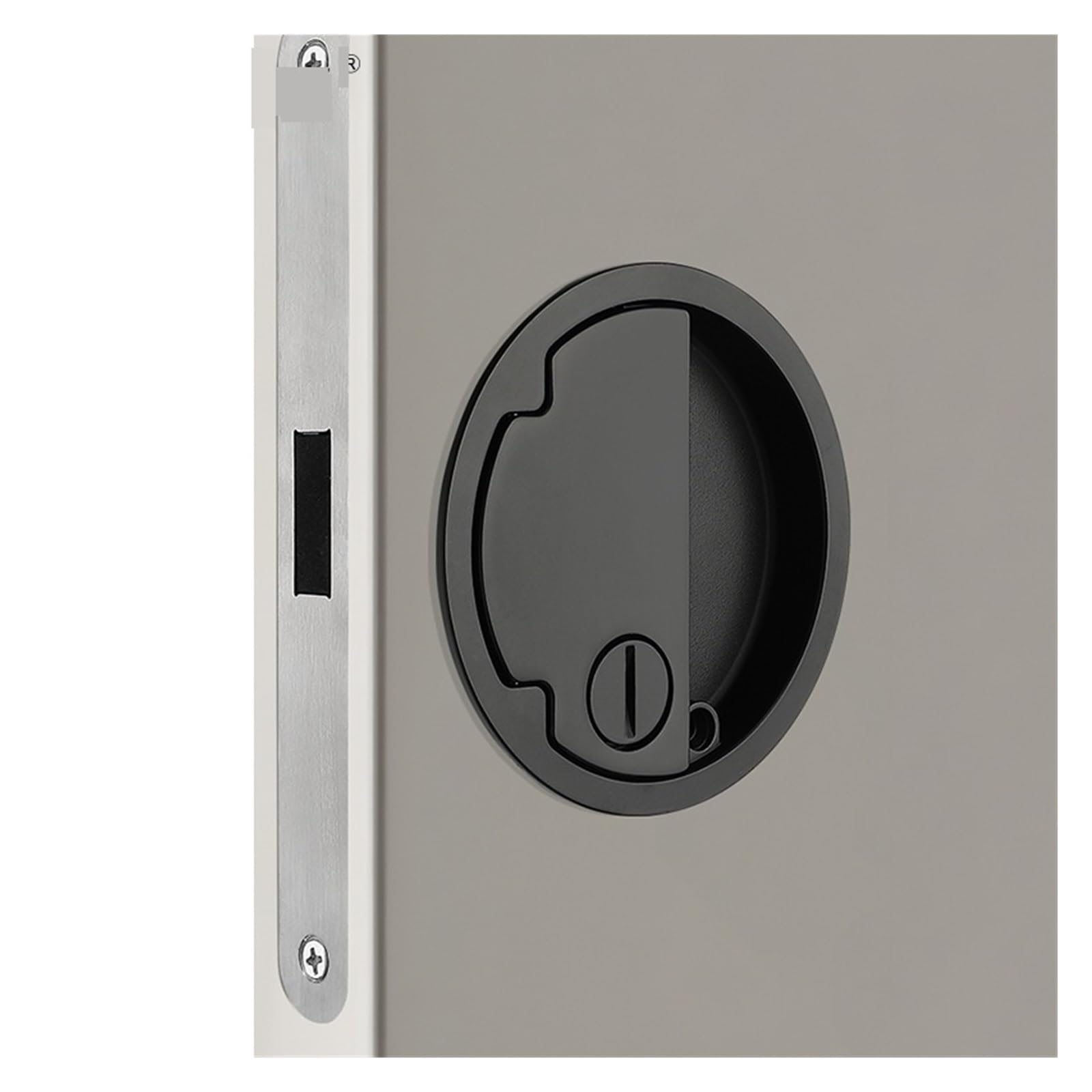 Cerradura de Puerta Interior Redonda Minimalista empotrada con manija for Puerta de Dormitorio, Cerradura de Puerta de Madera, Cerradura magnética silenciosa for Puerta(Noir)