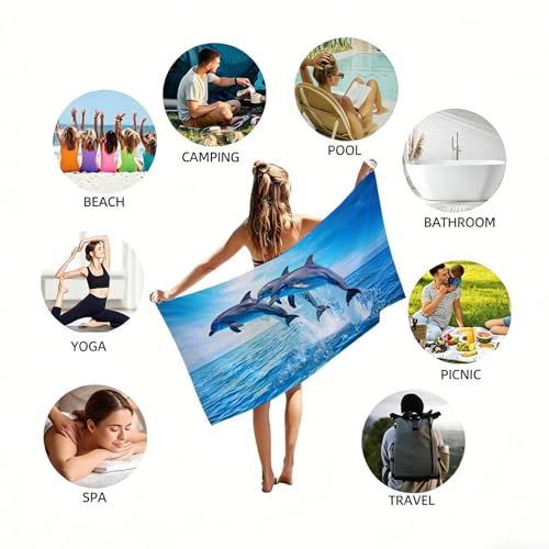 Serviette microfibre plage absorbante grand format natte piscine dauphin - 6