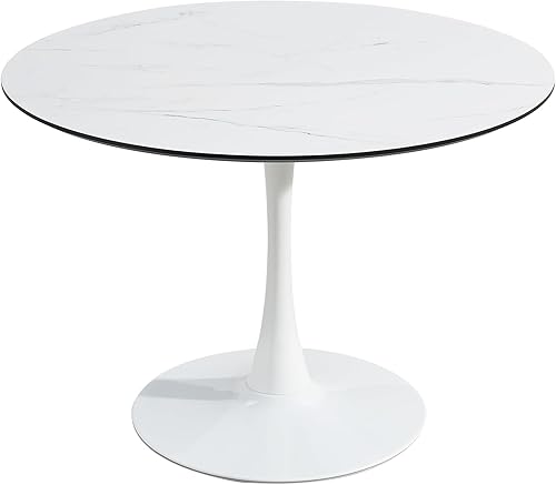 Mesa especial Tulipán, mesa de 4 a 6 personas de la Edad Media, mesa de mesa de fibra de densidad redonda, 32 pulgadas, encimera de mármol blanco,