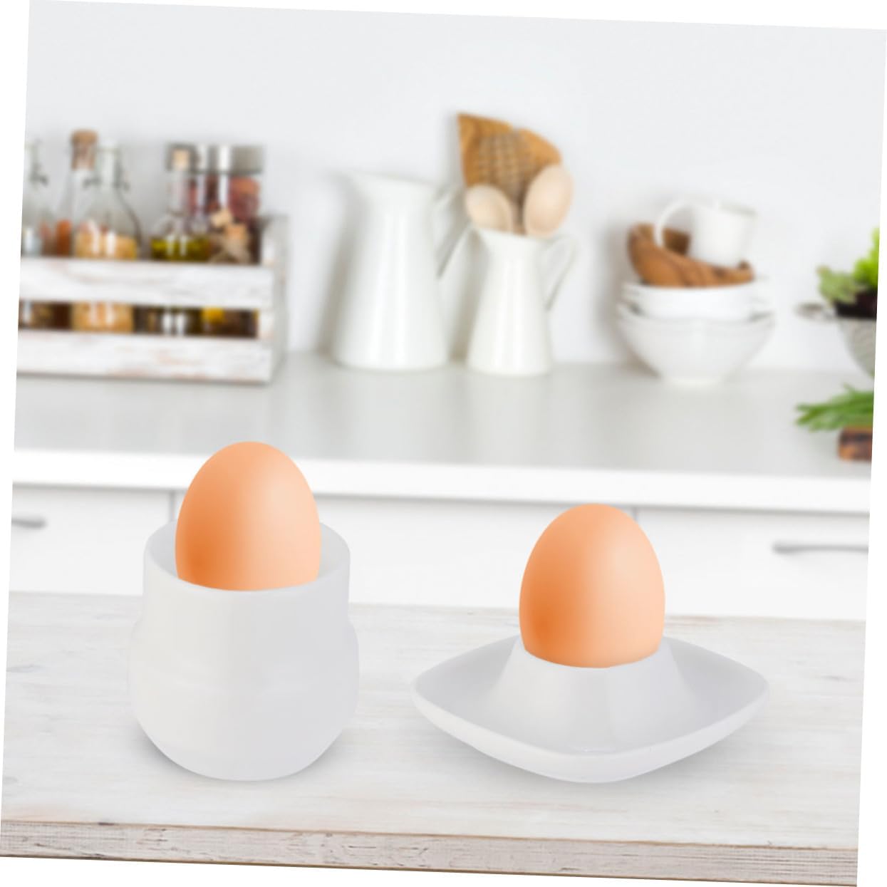 2pcs Ceramic Egg Cup White Kitchen Egg Holders for Safe Boiled Serving Stable Modern Design