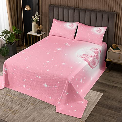 Homemissing Juego de colcha espacial de galaxia rosa, colcha acolchada con cielo estrellado, para niños y niñas, galaxia, estrella, ligera, transpirable, tamaño doble