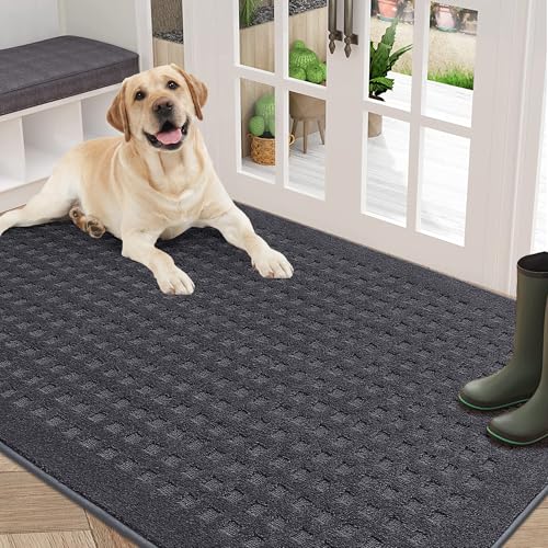 BEQHAUSE Dirt Trapper Door Mat 36" x 60", Waffle Door Mats Indoor Entrance, Dog Doormats for Mud Paws Absorbent and Dirt Resist Floor Mats Non-Slip Wa