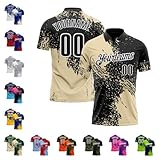 Men's Activewear Polos Short Sleeve Golf Shirts Cream & Black Custom, Personalized Quick Dry Bowling Jerseys Moisture Wicking Sports Team Uniforms for Adult Youth, Design Casual Group T-Shirts, XS-5XL