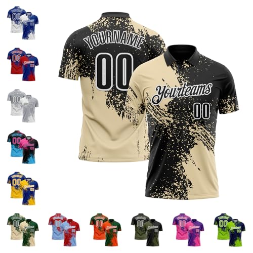 Men's Activewear Polos Short Sleeve Golf Shirts Cream & Black Custom, Personalized Quick Dry Bowling Jerseys Moisture Wicking Sports Team Uniforms for Adult Youth, Design Casual Group T-Shirts, XS-5XL