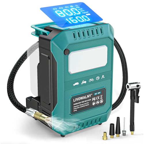 Image of LIVOWALNY 5X Faster Tire Inflator Air Compressor, 160PSI Cordless Air Pump Compatible with Makita 18V Battery with Digital Pressure Gauge, Deflator & Auto Shut-Off for Car, Motorcycle (Tool Only)