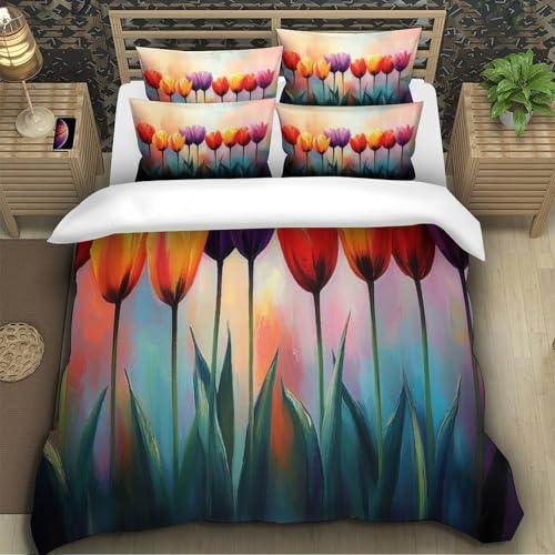 Parure de lit microfibre hypoallergénique tulipe 140x200
