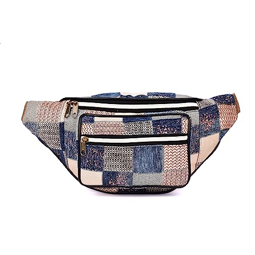 Image of K London Stylish Canvas Multi Colored Ethnic Design Waist Pack Waist Pouch Travel Pouch Passport Holder Waist Bag with Adjustable Strap(11702 Multi)