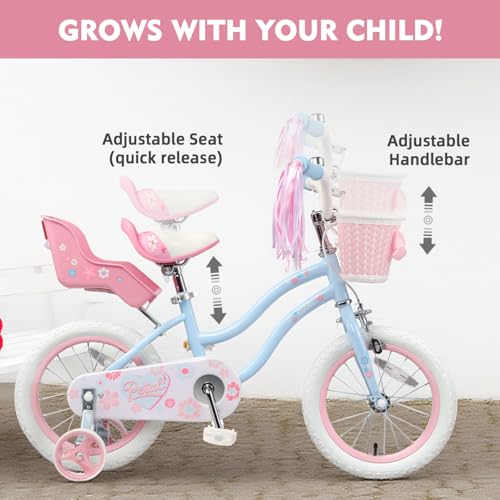 Image of Glerc Petal Girls Bike 12-18 Inch for Ages 2-9, Kids Bike with Training Wheels, Basket & Streamers, Princess Style Kids Bicycle, for Girls
