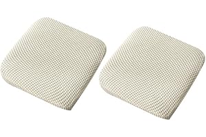 Stretchable & Squared Bar Stool Covers - Beige-White (2-Pack)