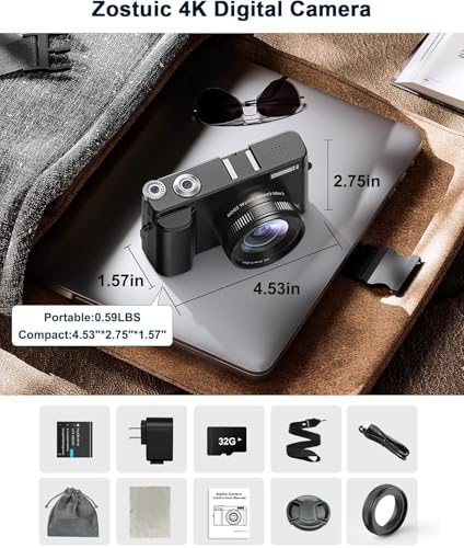 Image of 48MP 4K Digital Camera for Photography & Video, Autofocus, Anti-Shake, 16X Zoom, 3 inch 180 Flip Screen, Vlogging Camera for YouTube with Flash, 32GB Card & Battery Charger - Black