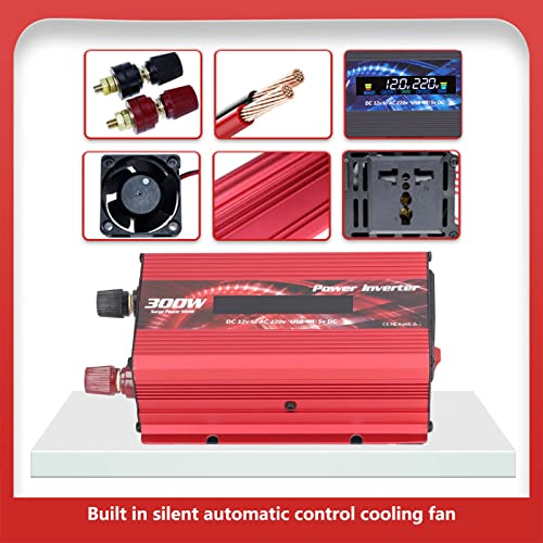 Deosdum 300W Car Power Converter Dc 12V To Ac 220V Inverter Charger Adapter Car Plug Converter With 2.0A Usb Port Cooling Fan And Lcd Display (Red) #TOP4