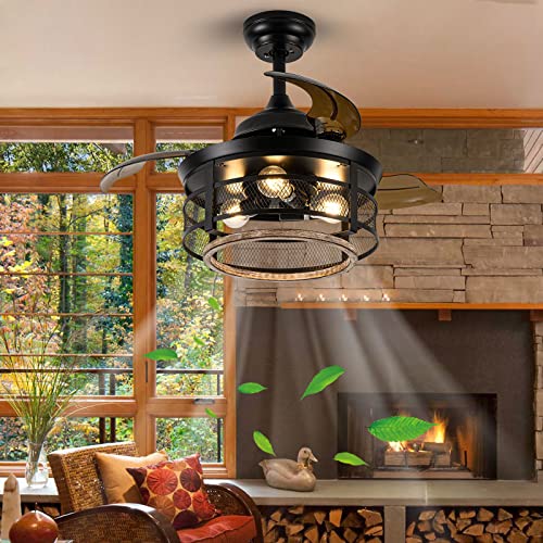 Farmhouse-Ceiling-Fan-with-Lights-and-Remote-36inch-Caged-Ceiling-Fan-Outdoor-Ceiling-Fans-for-Patios-Black-Industrial-Retractable-Ceiling-Fan-with-Reversible-Motor-Rustic-Ceiling-Fans