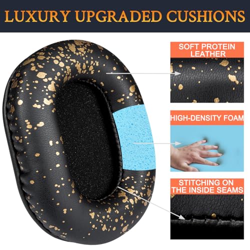 Image of SOULWIT Earpads Replacement for Audio Technica ATH M50X M50XBT M50RD M40X M30X M20X MSR7 SX1 Monitor Headphones, Ear Pads Cushions with Softer Protein Leather, High-Density Foam - M50X PL Black Gold