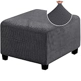 Pekrido Hockerbezug, Stretch-Jacquard-Fußhocker-Schonbezug, mit elastischen Fußhocker-Schonbezügen, staubdichte, abnehmbare, waschbare Fußstützen-Hockerb,Dunkelgrau