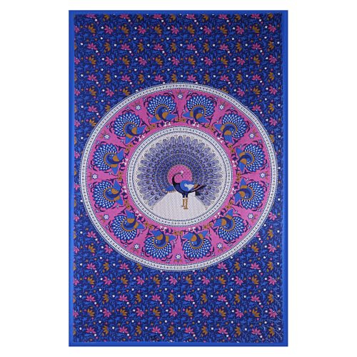 Image of RajasthaniKart Pure 100% Cotton Single Bed Sheet with 1 Pillow Cover (Bedsheet for Single Bed Cotton, Blue Mor)